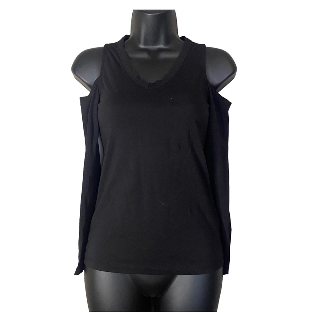 ASOS PETITE Black cold shoulder long sleeve plunge neck blouse 100% cotton